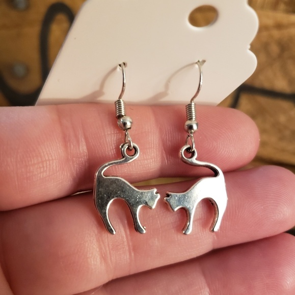 Cat earrings Spooky Kitty Silver Halloween earrings Wiccan Witch Samhain Jewelry - Picture 6 of 11